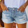Cross Border European And American Spring And Summer New Hot Style Design Personality Street Ripped Straight Washed Raw Edge Womens Denim Shorts main 0