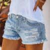 Cross Border European And American Spring And Summer New Hot Style Design Personality Street Ripped Straight Washed Raw Edge Womens Denim Shorts main 1