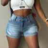 European And American Fashionable Denim Shorts With Multiple Buckle Design For A Slimming Look main 3
