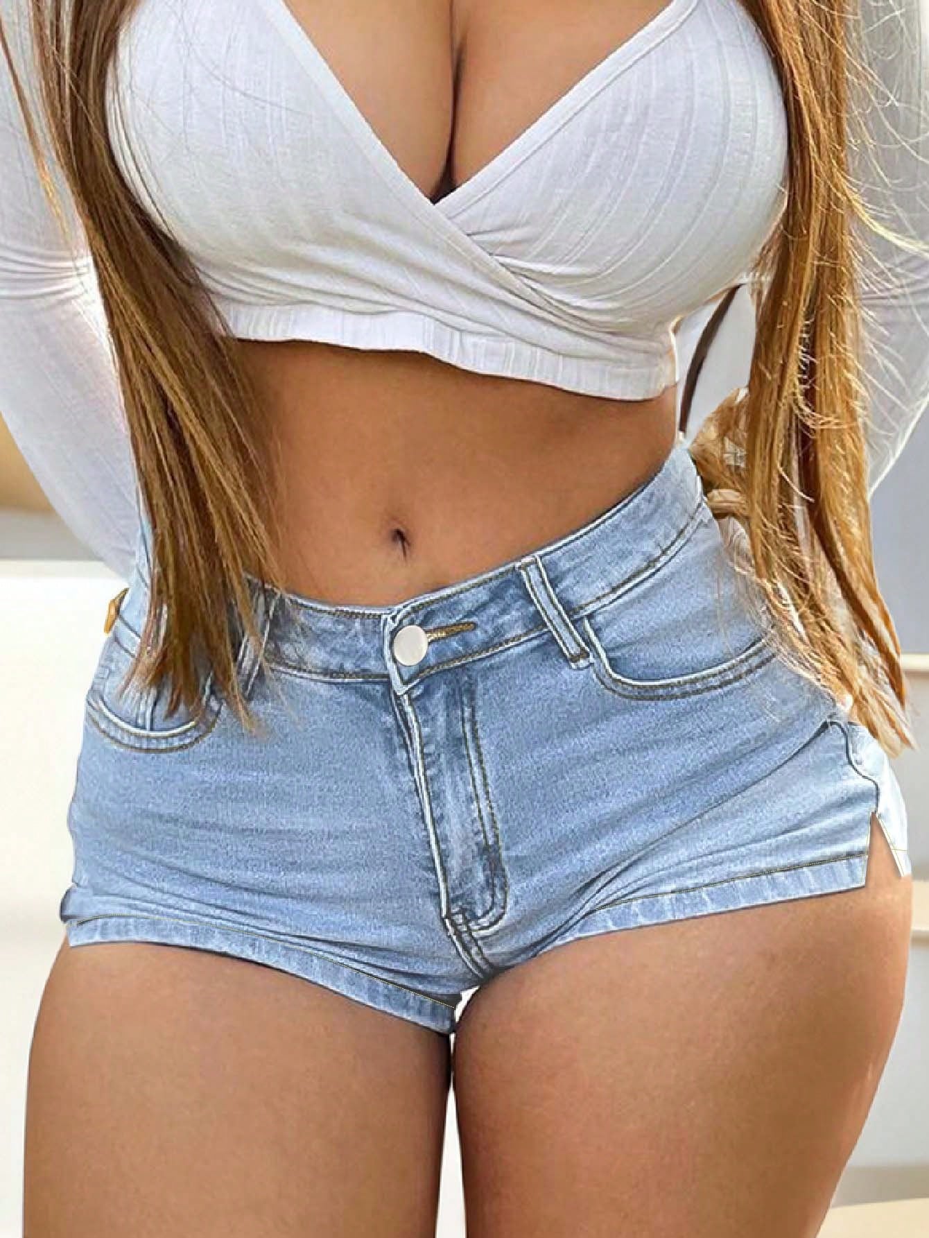 Waisted Denim Shorts Design Booty Light Wash