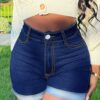 Womens Casual Roll Hem All Match Versatile Denim Shorts With Pockets main 2
