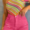 Womens Ripped Detail Slim Fit Denim Shorts Magenta main 0