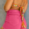 Women Fashion Style Hot Pink Denim Shorts