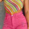 Womens Ripped Detail Slim Fit Denim Shorts Magenta main 2