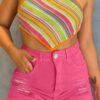 Womens Ripped Detail Slim Fit Denim Shorts Magenta main 3