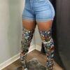 Womens Solid Color Rolled Edge All Match Versatile Short Jeans With Pockets And Buttons main 2