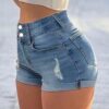 Womens Street Style Two Button Curl Hem Denim Shorts Summer main 1
