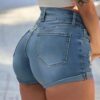 Womens Street Style Two Button Curl Hem Denim Shorts Summer main 3