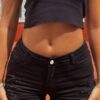 Womens Stylish Slim Fit Ripped Black Denim Shorts main 3