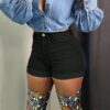 Womens Summer Fashionable High Waist Cuffed All Match Versatile Denim Shorts main 1